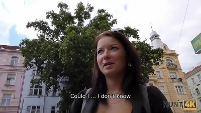 HUNT4K. skimpy dude for cash is forced to watch gfs affair with hunter