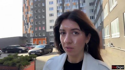 wifey Cheats her hubby in the Entrance and walks on Public with spunk on Face - Cumwalk