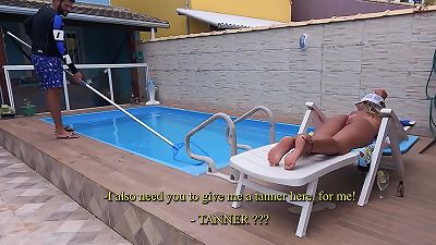 My husband went to work, and the pool stud came to tidy my pool!