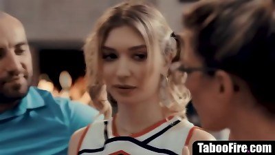 youthful cheerleader pressured into hook-up by mom coach & her hubby