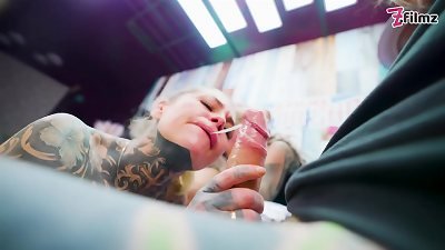 tattooed paramours ample sausage fourway Merry's tatted adventure