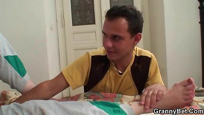 Injured old grannie getting healed by young penis