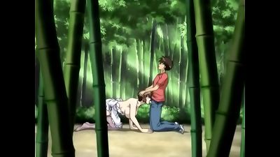 busty old damsel gives a lusty boob fucking in the woods