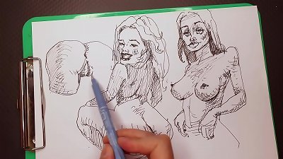 porno artist at work, evening quick sketches of wonderful damsels with marker pen