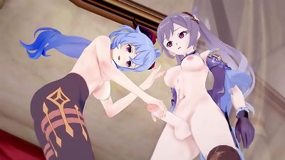 Genshin impact - Ganyu gets creampied by futanari Keqing