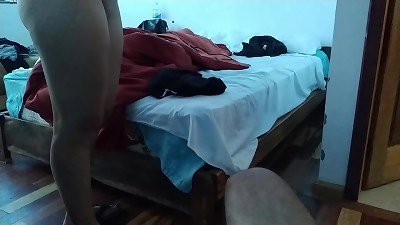 shy latin after the shower detects me jacking and sits on my dick