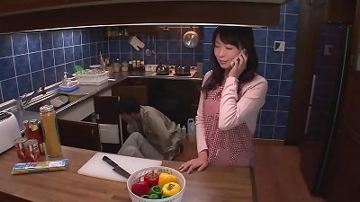 Unsatisfied japanese housewife seduces two handymen