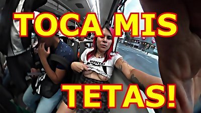 The tramp from Hyperversos, showing her tits on the metrobus, up skirt, showcasing mounds