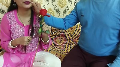 Indian luxurious husband wife celebrate special Valentine week glad Rose day dirty chat in hindi voice saara give footjob