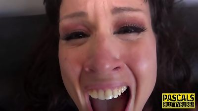 restrained cougar slave penetrated and played