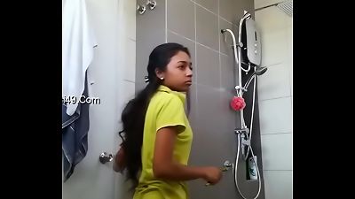 uber-sexy slim teenage striptease before tub