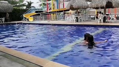 We gave each other a tastey fuck the dwarf and I in the pool we began tugging and penetrated until he ran