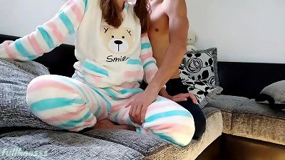 home play taunting pussy with my fuckslut stepsister in pajamas
