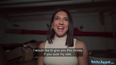 Public Agent handsome dark-haired Biology student jizzes Over a Stranger man rod