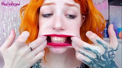 Ginger mega-bitch enormous penis throat destroy uglyface ASMR blowjob red lipstick