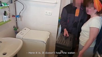 part 1: Sexy, elder wifey gets torn up by washing machine repairman - while husband sleeps. After waking up, unsuspecting husband nails wifey too.