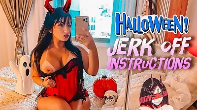nasty tiny devil cosplay meaty butt and thick knockers latina JOI jack off commands with her cable on begging you to jizz over her feet